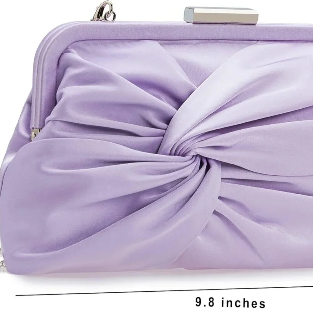 Women Evening Purse Satin Clutch 9.8x5.1x1.5 Inches Knot Pleated Handbag